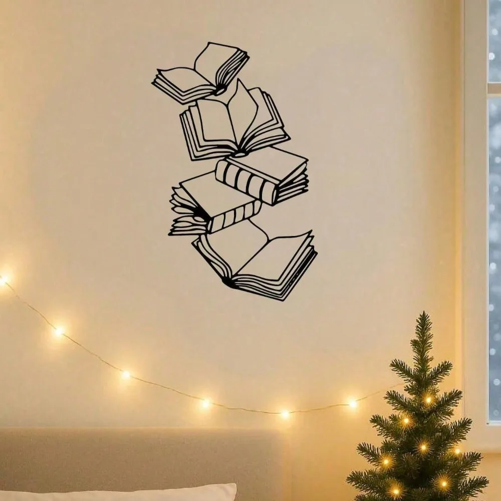 Libros apilados vintage, arte de pared de metal, decoración del hogar con temática de lectura, regalo para amantes de los libros para mujeres y hombres, escultura de libros de oficina de biblioteca