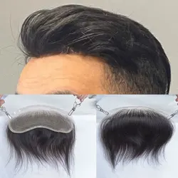 Men's Hairline Toupee Black Hair for Frontal Hairpiece Full Lace V-Shape Topper Natural Hairline Bleached Knots System 1.57X7.08