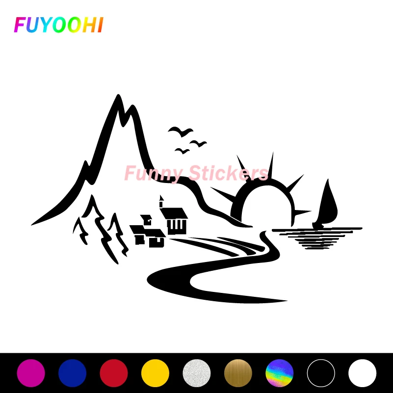

FUYOOHI Play Stickers Mountains Seas and Sun Car Sticker Reflective Body Window Bumper Stickers Waterproof Decal Auto Accessorie