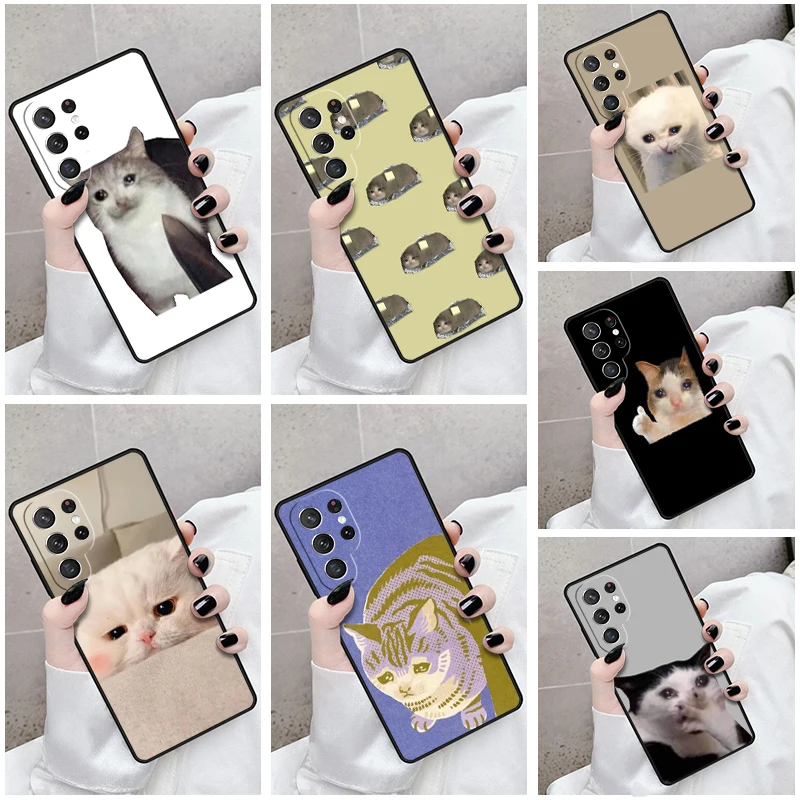 Phone Case For Samsung Galaxy S24 S23 S21fe S22 Ultra Plus Note 10 20 S8 S9 S10 Cover Crying Cat Memes