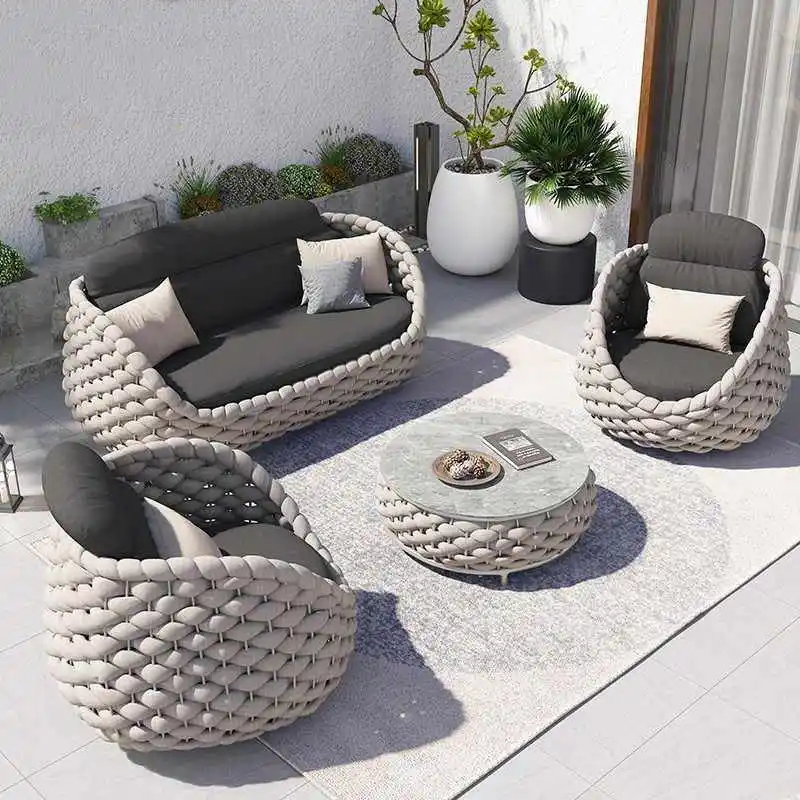 

All-Weather Rattan Outdoor Sofa Set Courtyard Combination Double Chair Leisure Terrace Furniture for Villa Balcony Living Room