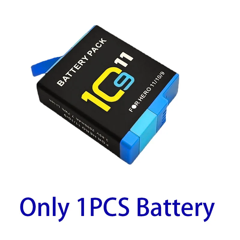 2000 mAh batterij voor GoPro Hero 11 10 9 Li-ion batterij Motion Camera batterijopslag voor GoPro Hero9 oplaadbare batterijen