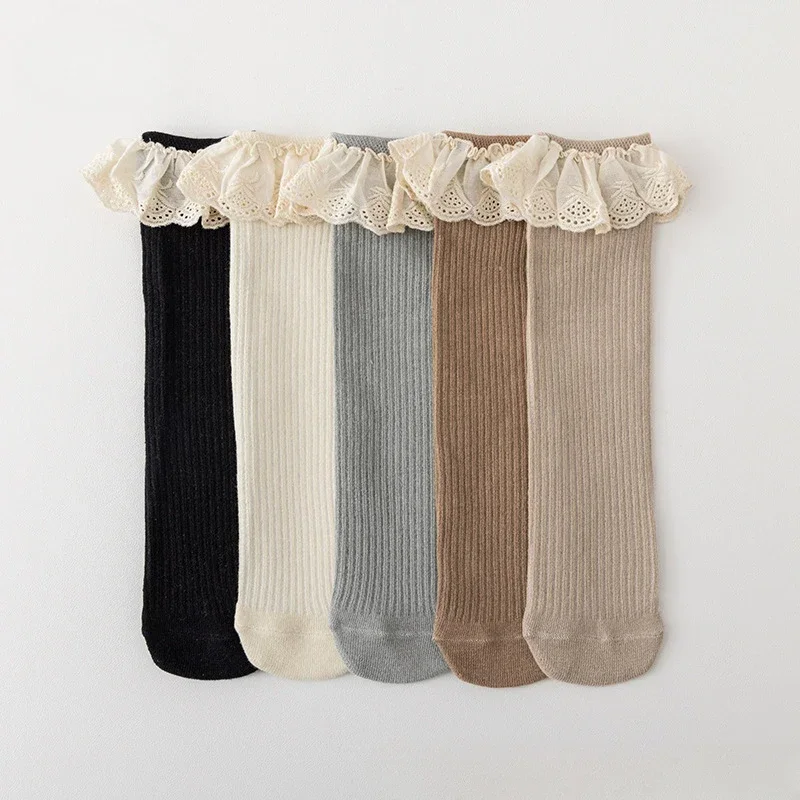 

5pcs Children's Lace Socks No Heel Over Knee Mid Length Socks Newborn Baby Cute Socks Four Seasons Spring and Autumn Baby sock