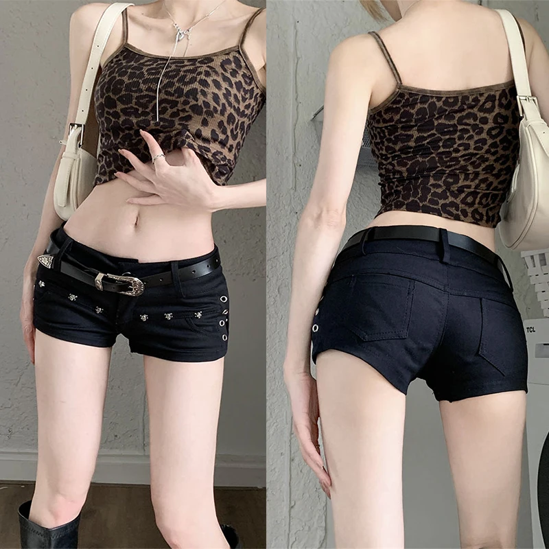 

Woman Low Waist Y2k 90s Aesthetic Jeans Female Y2k 90s Korean Vintage Clothes Mini Pants Girls Goth Black Denim Stacked Shorts