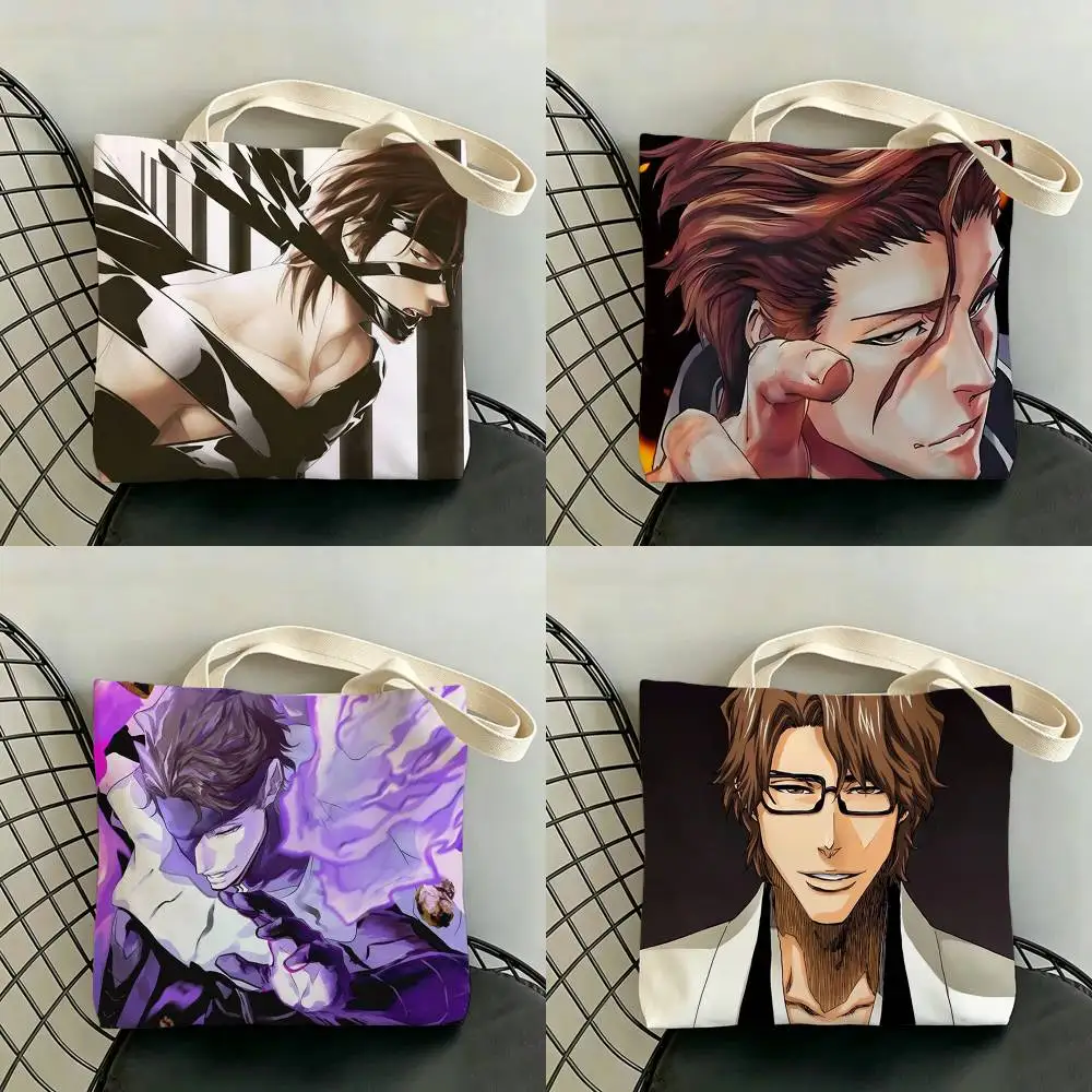 S-Sosuke Aizen B-Bleach Storage Bags Double-Sided Print Large Tote Bag Durable Beach Picnic Foldable Gift Eco