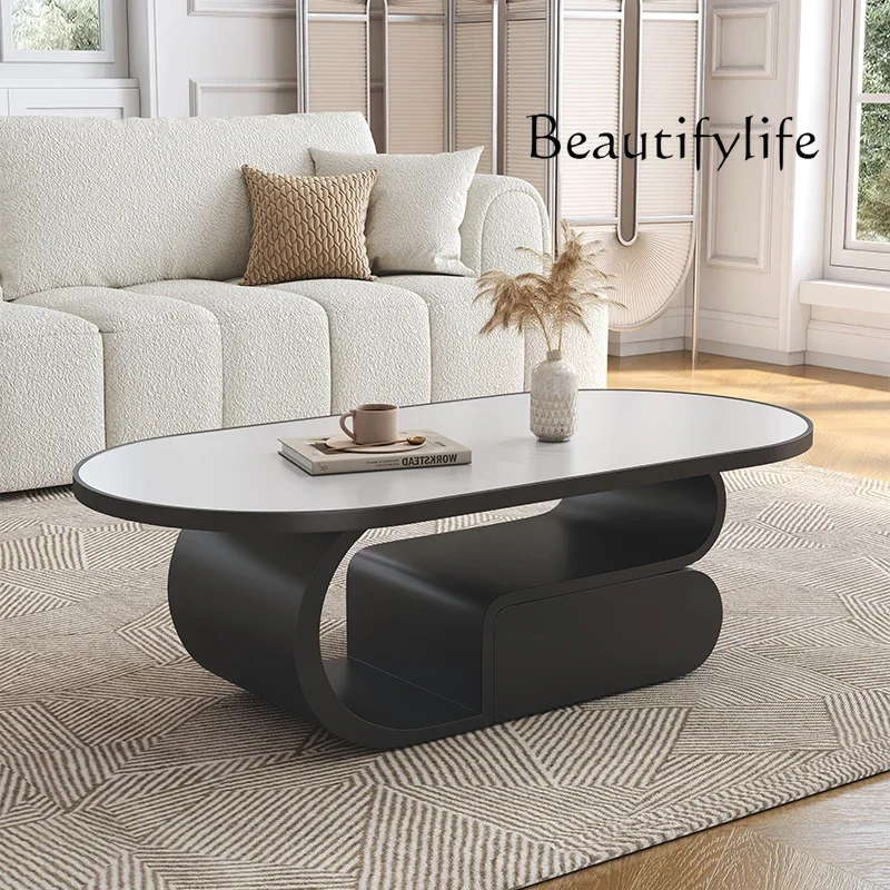 Simple cream wind rock board coffee table living room household small apartment design oval storage coffee table