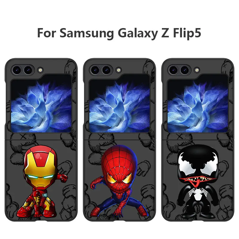 Phone Case for Samsung Galaxy Z Flip5 Z Flip 3 zflip Z Flip 4  ZFlip6 5G Marvel Ironman Spiderman Venom Shockproof Cases Cover