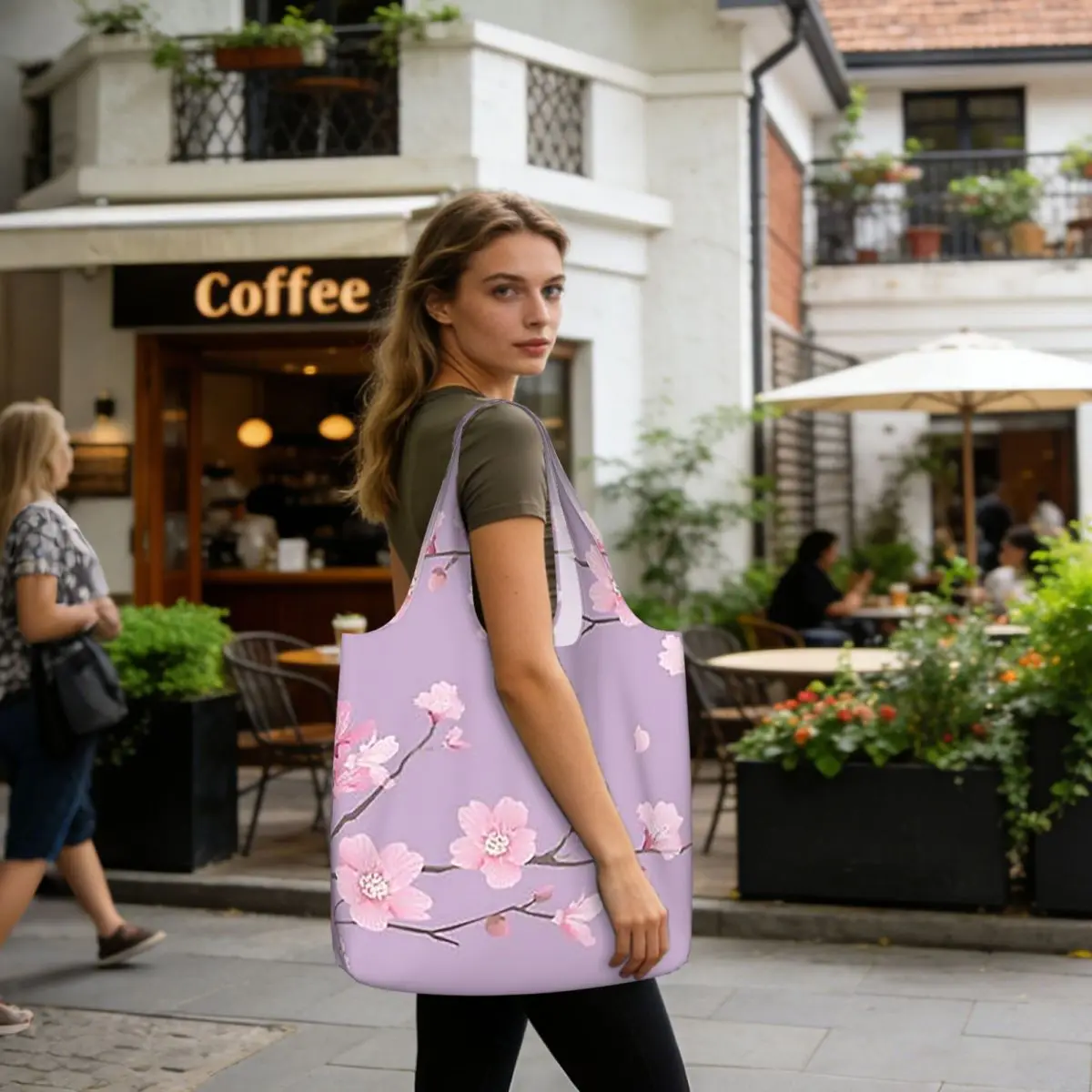 Cherry Blossom Flower Plant - Pastel Purple Shopping Tote Bag Canvas Large Capacity Shoulder Bags Shopper Grocery Handbag