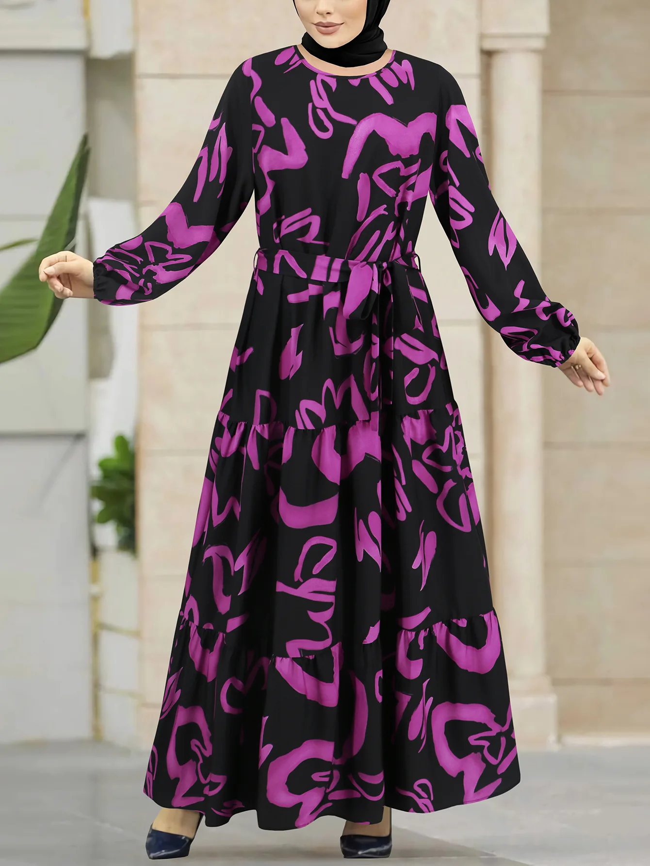 Abayas Modest Kaftan Islam Vestidos Eid Muslim Women Print Dress Sashes Jalabiya Ramadan Morocco Dubai Arab Long Robe Dresses