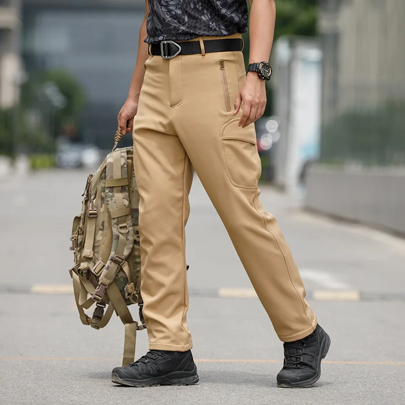 Winter Plus Fleece Outdoor Camping Cargo Broek Mannen Meerdere Zakken Losse Tactische Broek Dikker Militaire Camouflage Broek Man
