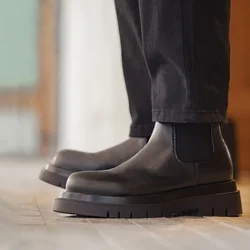 Maden Men's Vintage Chelsea Boots British Style Black High Top Boot Round Toe Classic Shoes for Fall and Winter