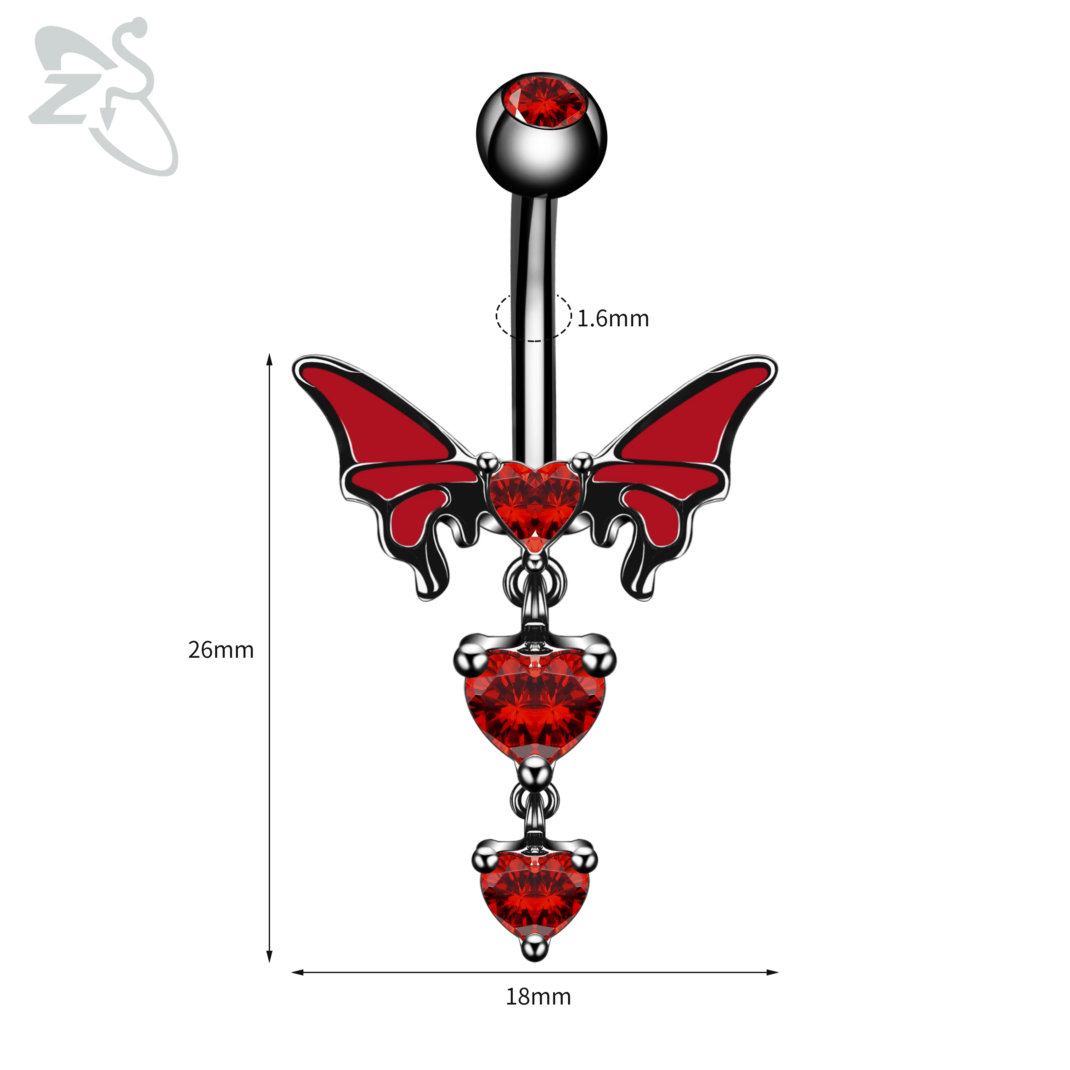 Black Stainless Steel Belly Button Ring, Gothic Skull