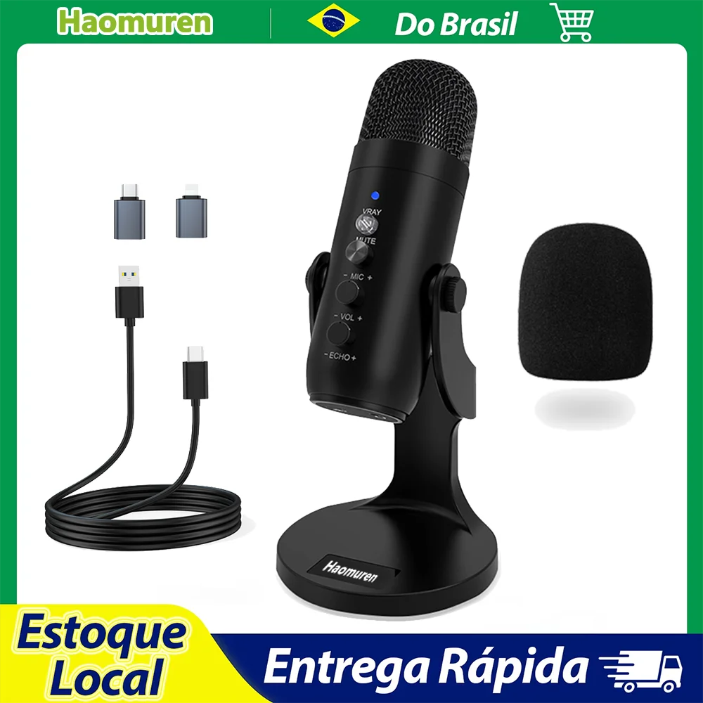 Haomuren Microfono a condensatore USB professionale Microfono di registrazione Youtube per PC Computer Telefono Gaming Streaming Podcasting K66