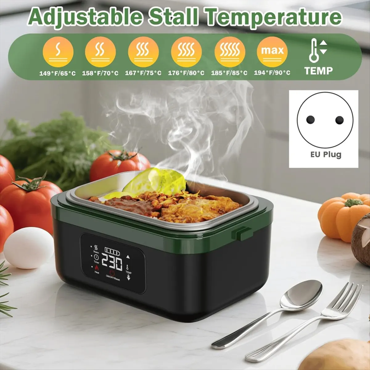 صندوق غداء كهربائي لاسلكي، سخان طعام ذاتي التسخين قابل لإعادة الشحن مع بطارية 16000 مللي أمبير في الساعة، للعمل/السفر/السيارة/المكتب الاتحاد الأوروبي #5