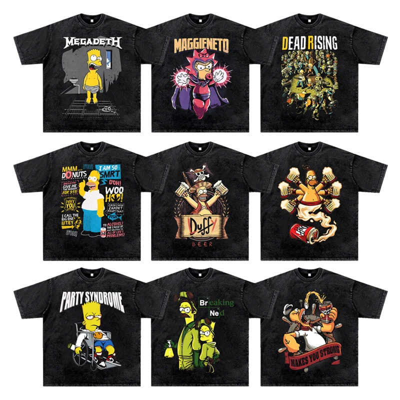 Sommer American Retro Anime Style Simpsons Kurzarm-T-Shirt für Männer und Frauen, Sommer. Männer und Frauen Harajuku