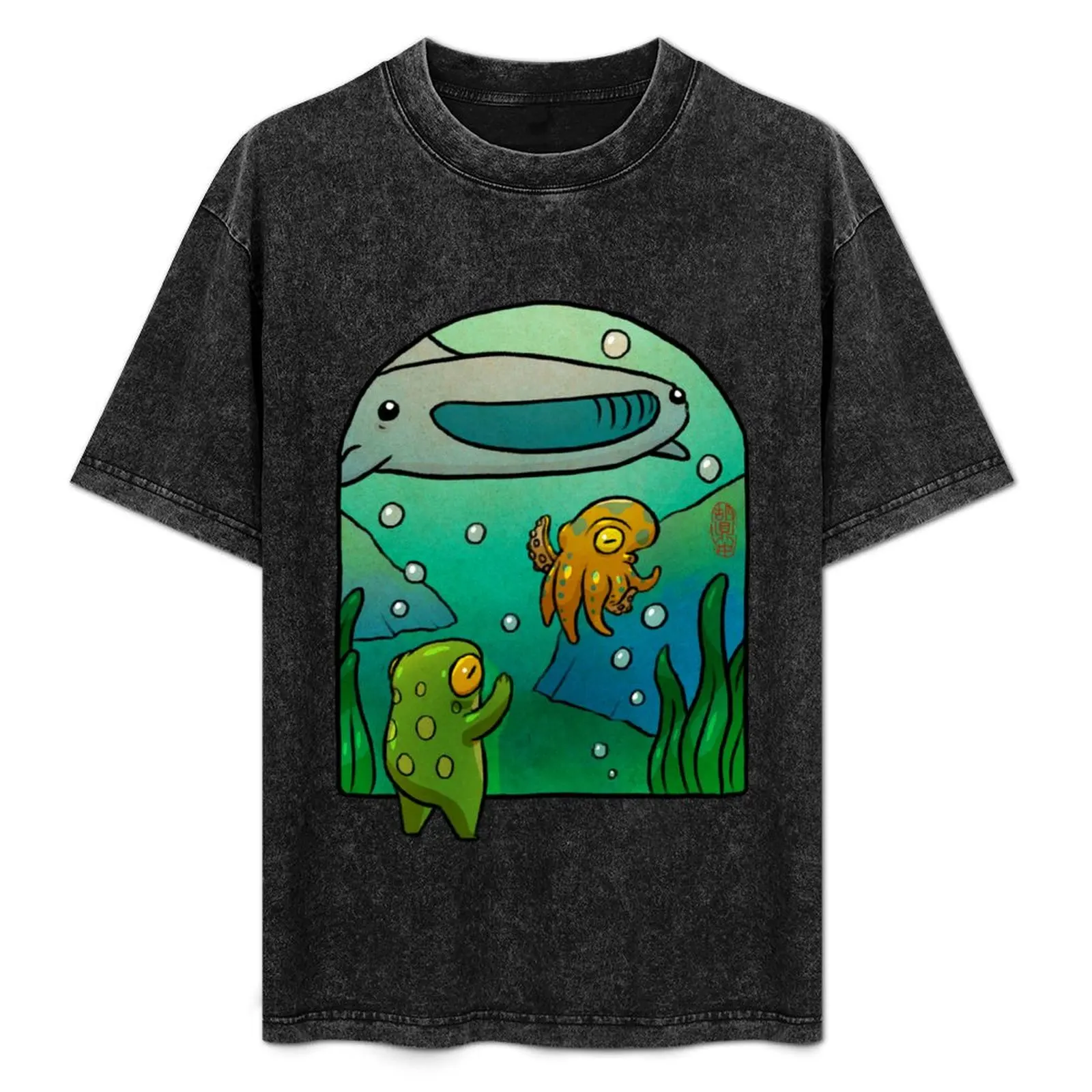 

aquarium octopus whale shark frog artwork asian style T-Shirt Tough Fabric Work Tee