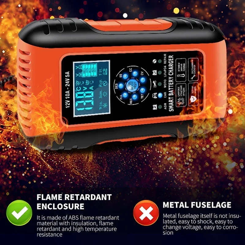 12 فولت 24 فولت شاحن بطارية السيارة الذكي التلقائي بالكامل 7-Stage سيارة دراجة نارية شاحن بطارية شاشة الكريستال السائل ل الرصاص الحمضية AGM هلام #1
