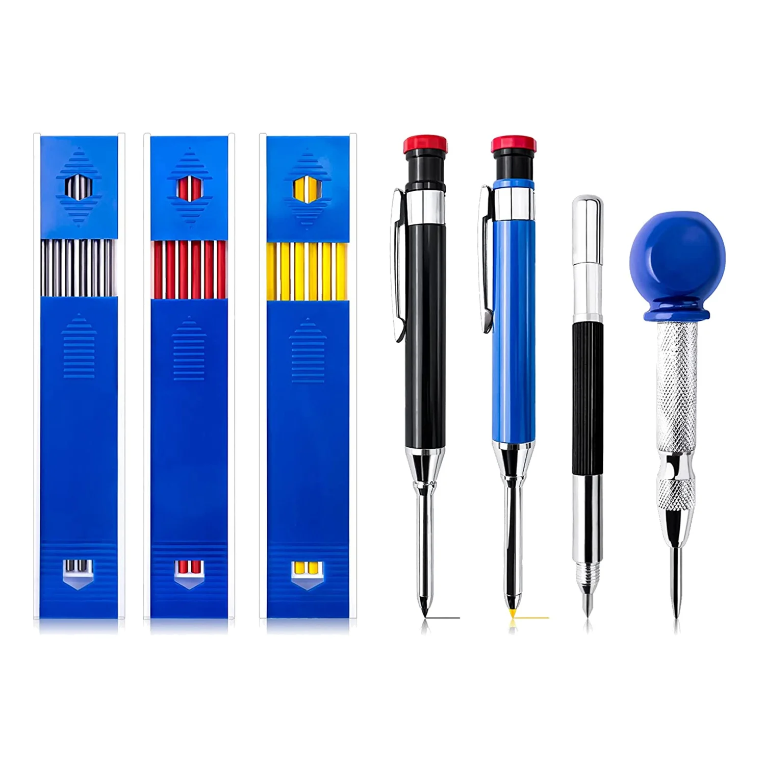 

Carpenter Pencils Set with Refills, Center Punch and Carbide Scribe Tool, Mechanical Construction Pencils