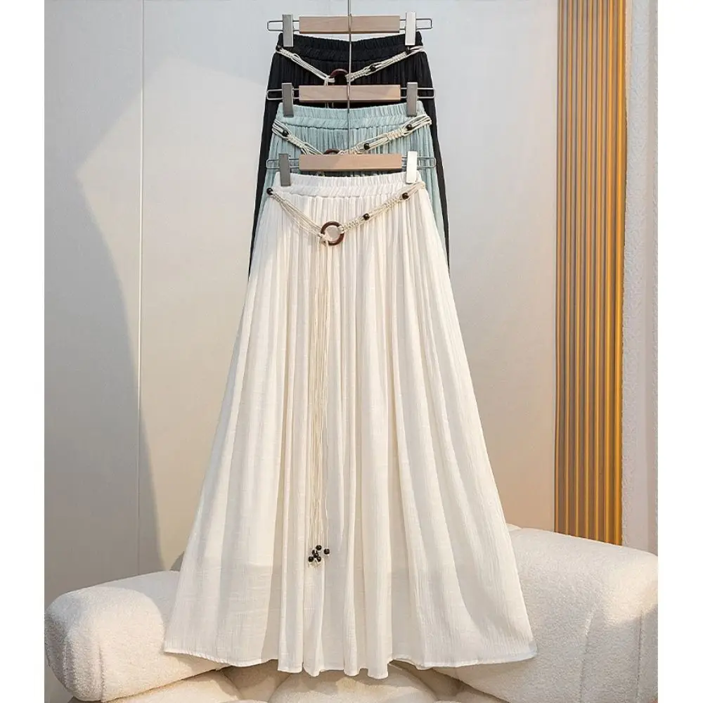 

Повседневная винтажная женская юбка в стиле бохо из хлопка и льна с поясом, юбка с высокой талией, роскошная элегантная дизайнерская юбка в стиле Харадзюку для женщин