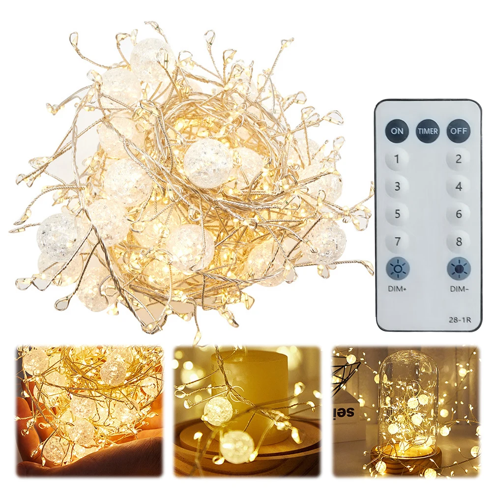 

6M 400 Crystal Crackle Ball Lights Waterproof Fairy Lights Christmas String Light Perfect for Valentine Day Decor