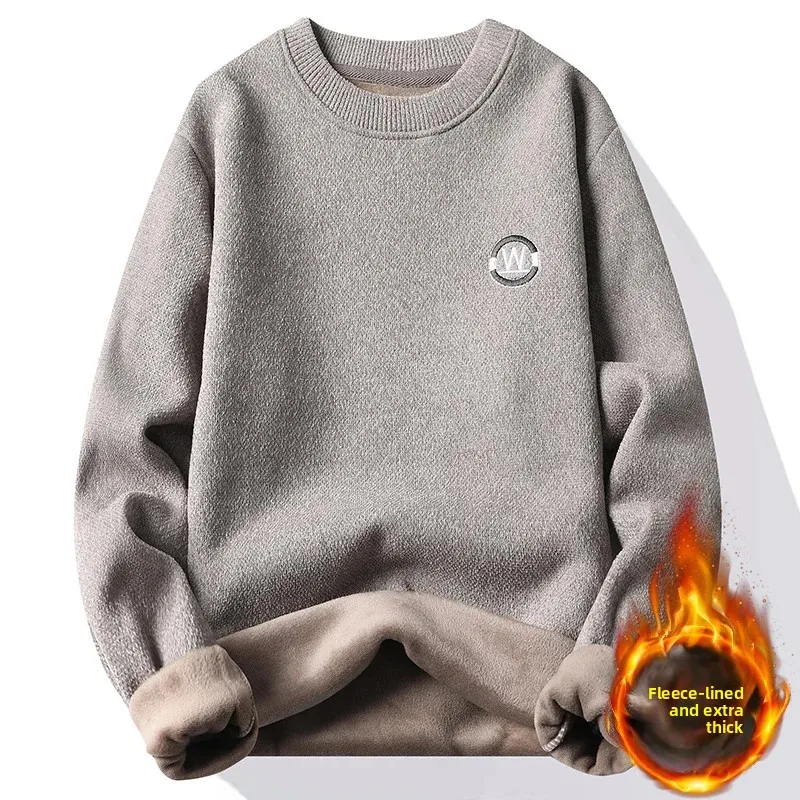 

New Men's Sweaters in Autumn and Winter Men's Sweaters with Velvet Padded Slim Young Round Neck Sweater
