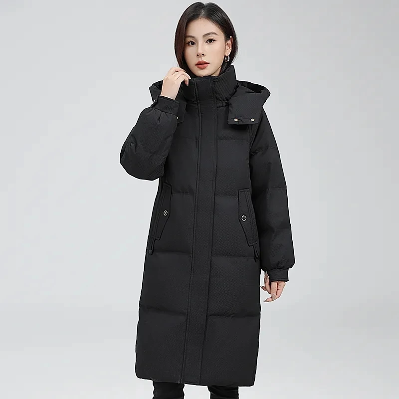 

2025 Winter New Down Cotton Jacket For Women Mid To Long Style Over The Knee Thick And Fashionable Hooded Cotton Jacket Special