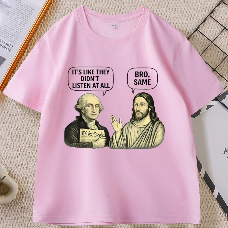 

George and Jesus Funny Meme T-Shirt Jesus Christian Religious Tee Casual Cotton Short Sleeve Round Neck Tshirts Unisex Clothes