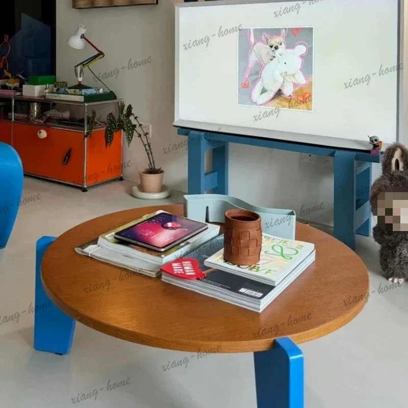 LJY Mid Century Sofa Coffee Tables Solid Wood Colorful Drink Tray Coffee Tables Garden Retro Stolik Kawowy Dopamine Furniture