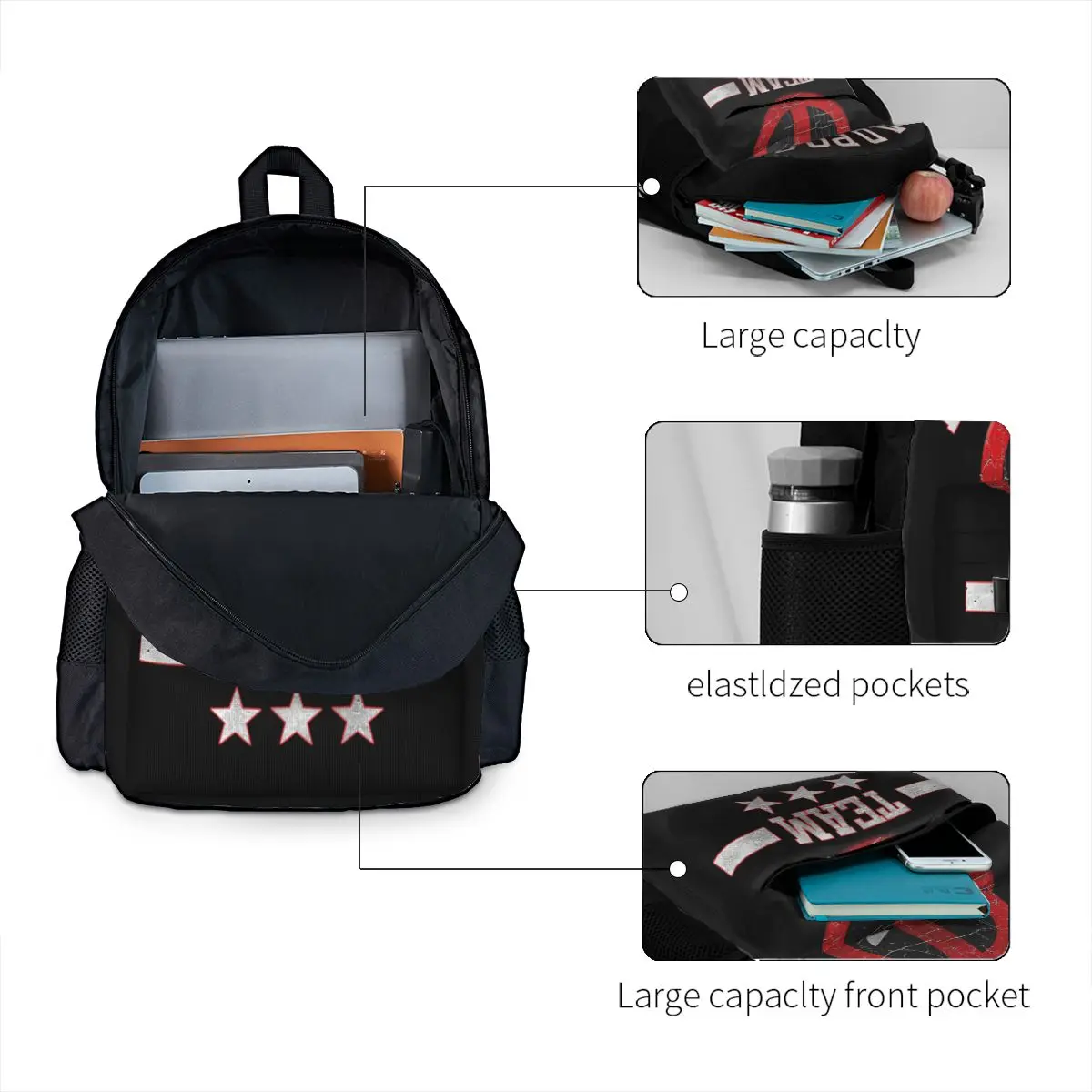 Mochila Deadpool Collegiate Stars para crianças, bolsa para laptop impermeável para meninos e meninas, bolsa de ombro para mulheres