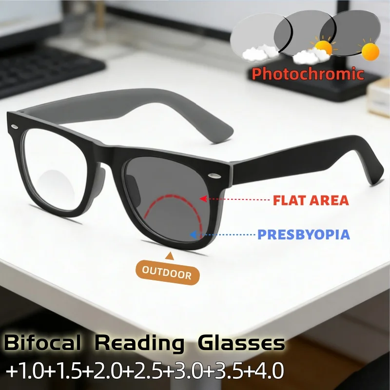 

Photochromic Bifocal Presbyopia Glasses Women Men High-definition Anti-Blue Light UV Resistant Eyeglasses +1.0 To +4.0
