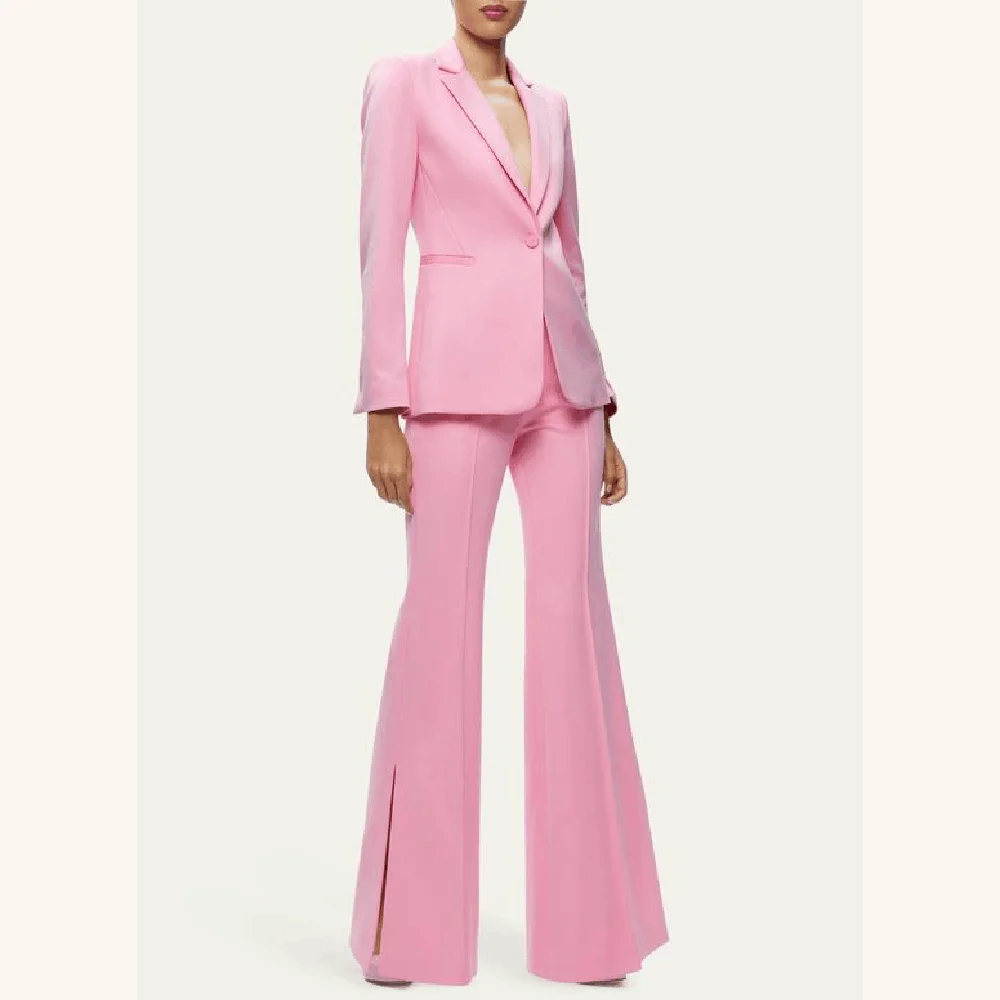 Gorgeous Single Button Pink Women Pants Set High-end Female Two Pieces(Jacket+Trousers)أطقم بناطيل