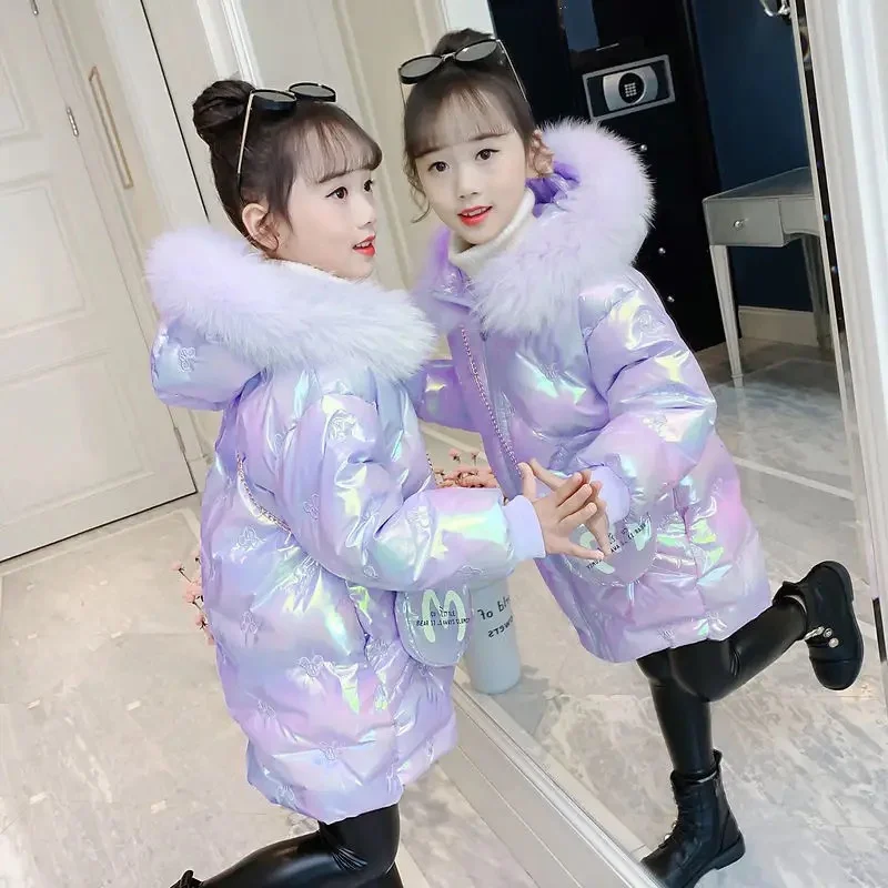 

-30℃ Winter Girls Thick Coats Big Kids Hooded Fleece Warm Outerwear Cashmere Padded Jackets Teen Cotton Clothes 3-12 Years old