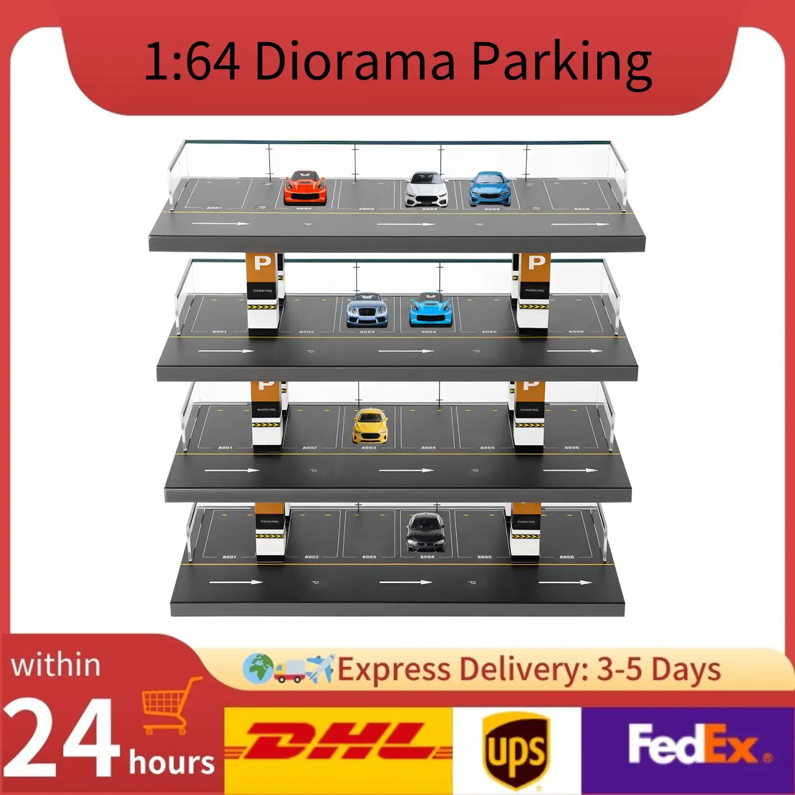 

1:64 Diorama Parking Lot Toy Car Model Storage Rack Display Box Simulate Miniature Scene Model for Home Decoration