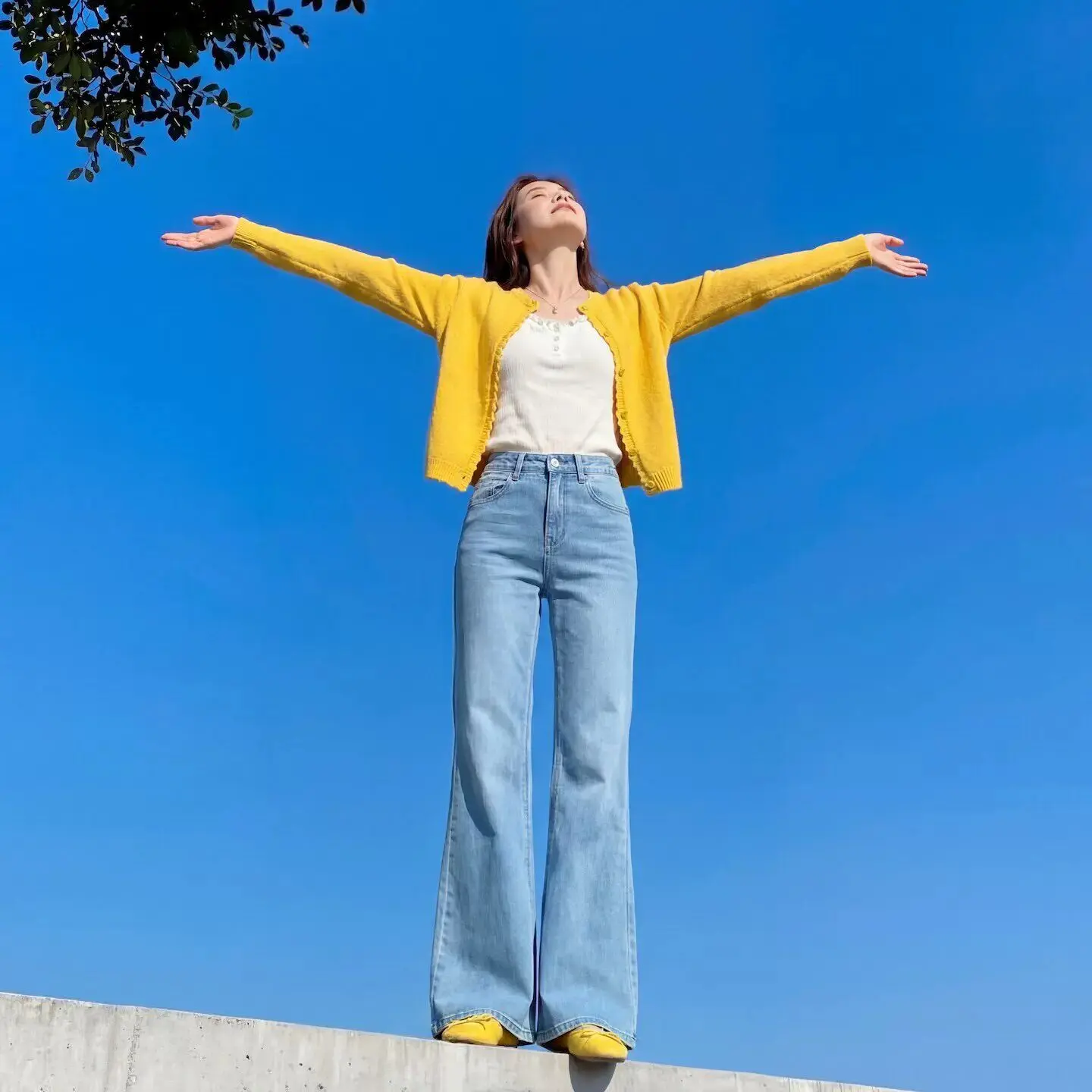 

Light Blue High Waist Denim Pants Women's Summer New Loose Ice Silk Bell Bottom Jeans Wear Resistant Zipper Closure
