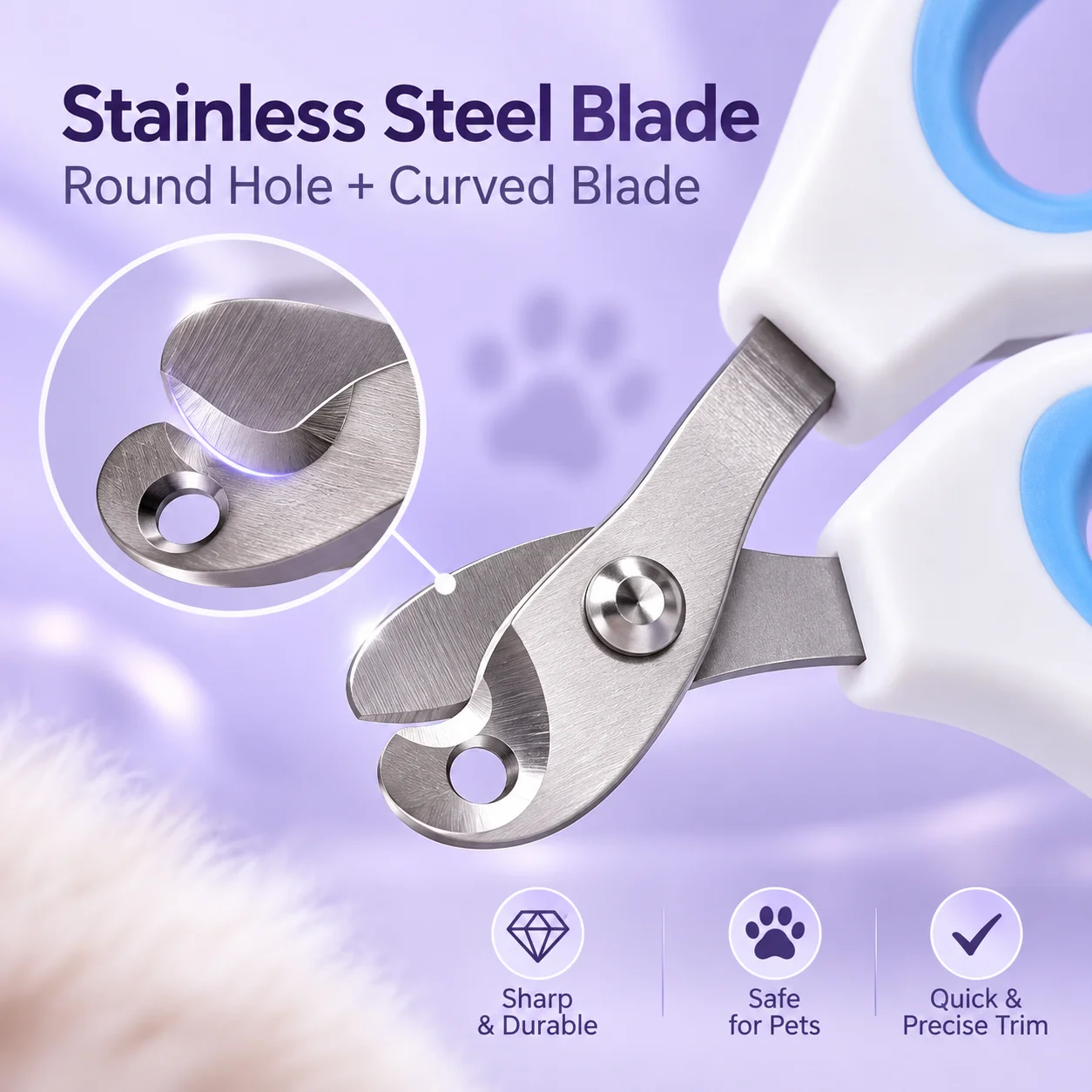 Cat Nail Clipper Stainless Steel, Round Hole Blind Cut Trimmer, Pet Nail Grooming Tool for Cats Dogs