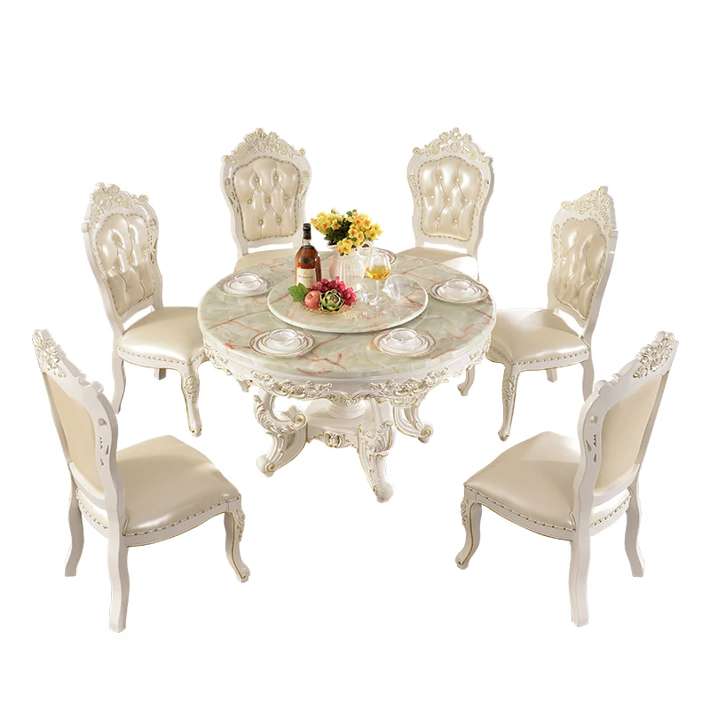 

Мраморная круглая вилла, комбинация обеденного стола для большой квартиры, круглый стол с цветком, 6-местный вращающийся обеденный стол