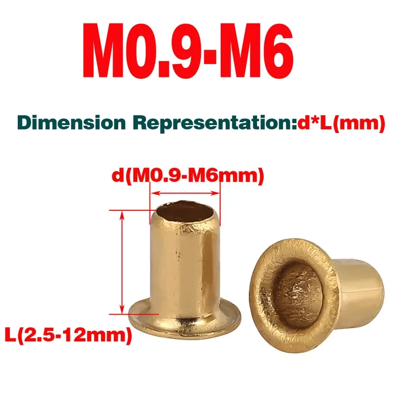Brass Threaded Insert for Plastic & PCB, M0.9 M1 M2 M3 M4 M5 M6 Rivet Nut, Hollow Grommet for 3D Printer Enclosure DIY Projects