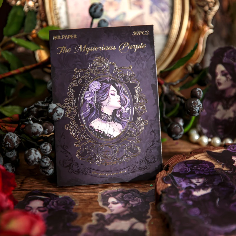 Mr. Paper Large Sticker Pack Vintage Gothic Lady Series 6 Designs Dark Purple Art Girl Stickers for Journaling