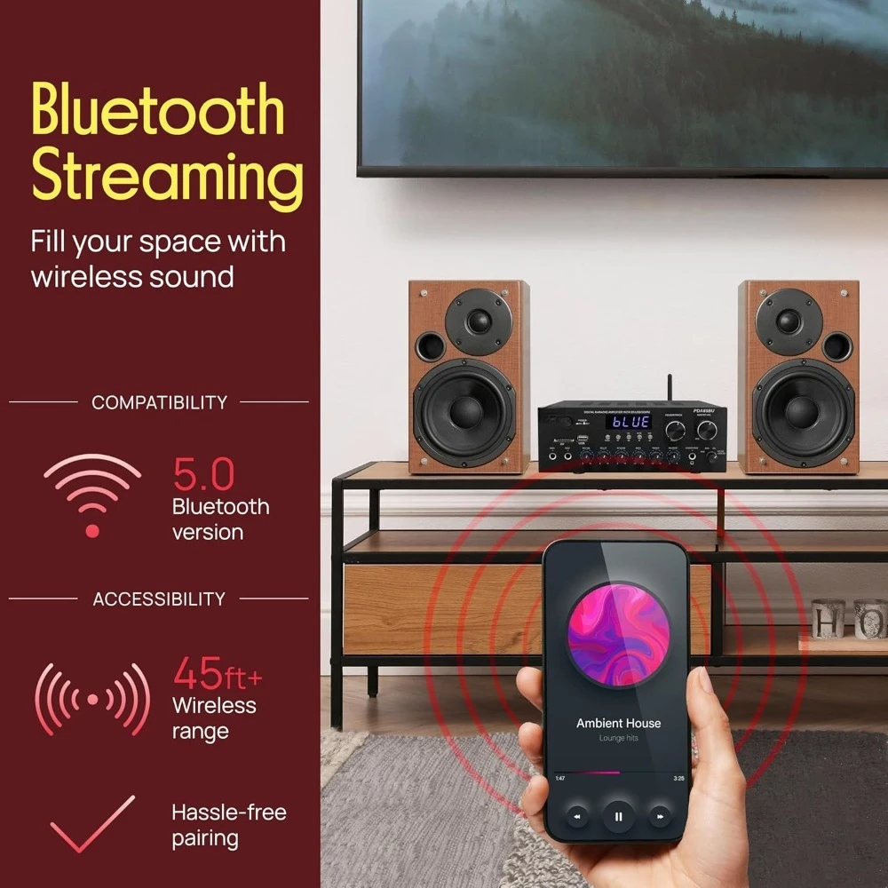 

Домашний караоке-усилитель с Bluetooth, потоковой передачей, пиковой мощностью 200 Вт, двумя входами для микрофона, с задержкой и реверберацией, Hi-Fi, 2.0-канальный, USB, MP3-плеер, RCA, Aux