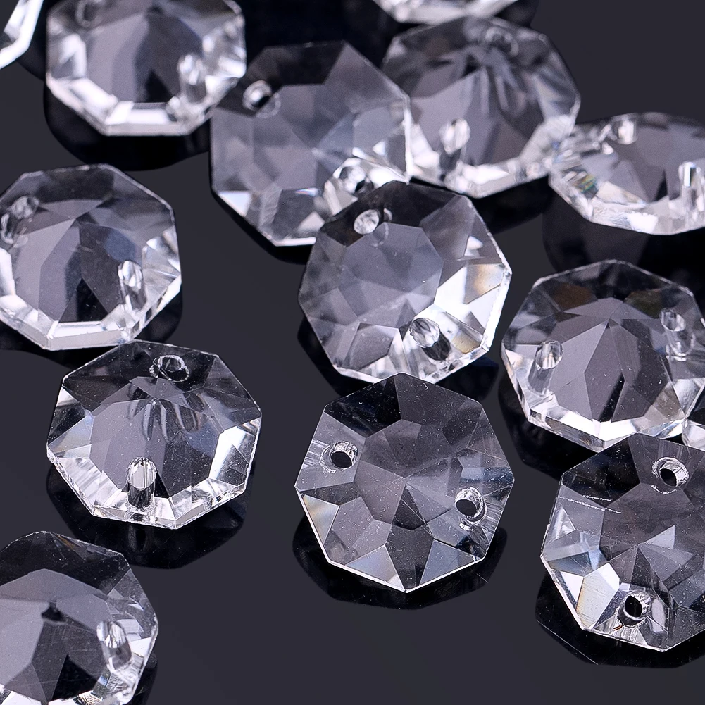 

Faceted Octagon Crystal Beads Clear Diamond Cut Pendant Charms DIY Jewelry Making Chandelier Parts Suncatcher Decor Accessories