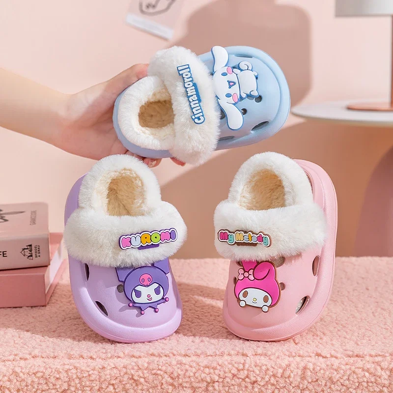 New Winter Cute Cartoon Non-slip Children's Plush Slippers Soft Sole Flip Flops Kids Girls Indoor Mule Warm Home Cotton Shoes