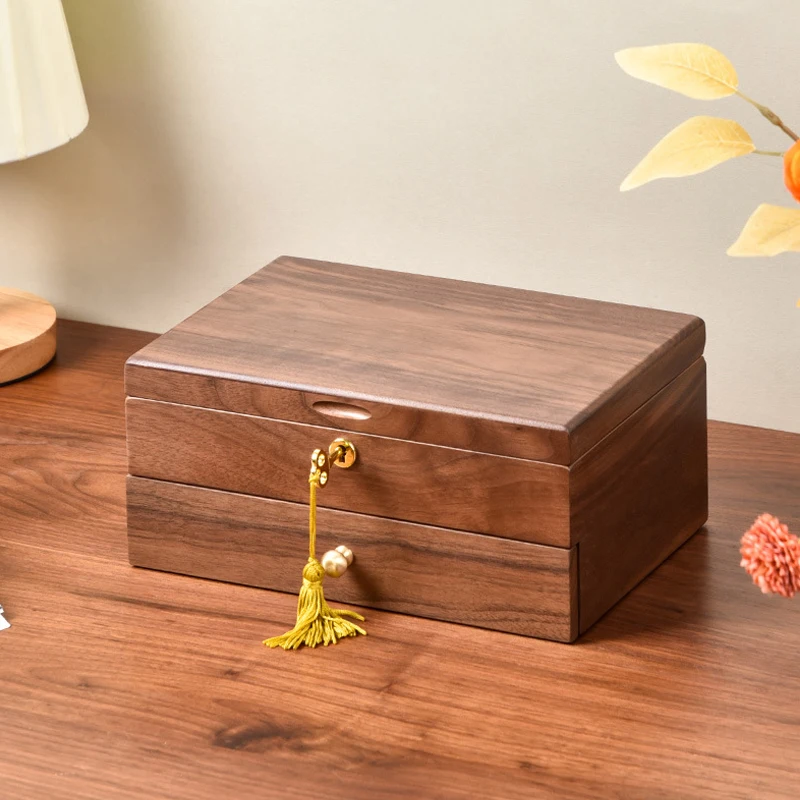 Luxury Wooden Double-Layer Jewelry Storage Box Necklaces Jewelry Box With Lock And Key Organizer Boxes for female