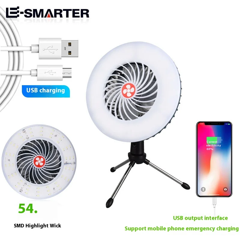 

Usb Charging Output Mini Electric Fan Light Led Lighting Portable Student Office Stall Artifact Camping Light