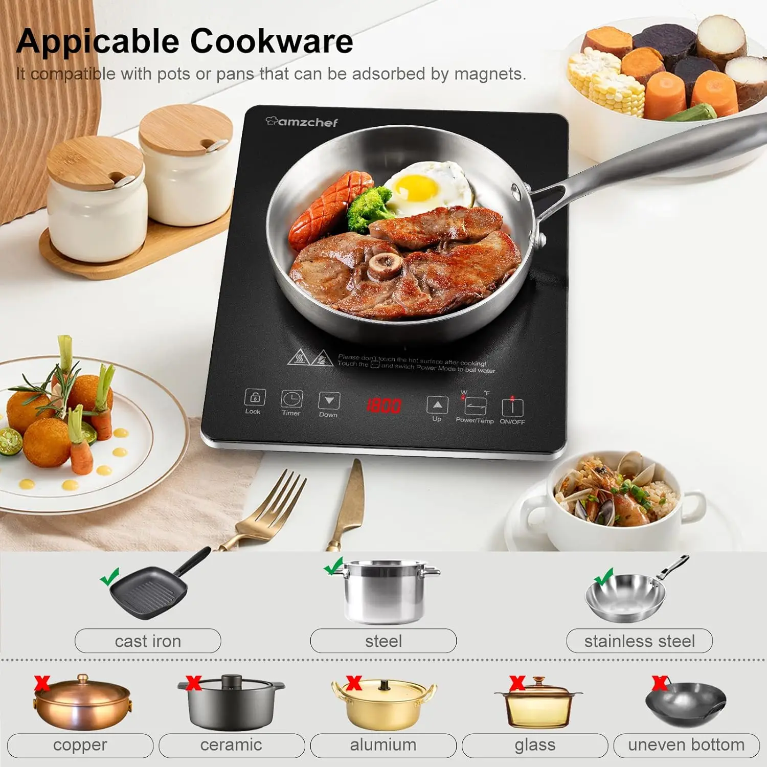 New Portable Induction Cooktop 1800W Induction Stove Burner With Ultra Thin Body, Low Noise Hot Plate With Sensor Touch Single