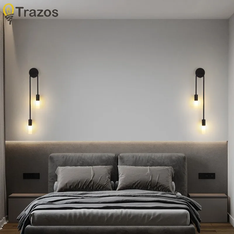 Modern Simple LED Wall Lamp Gold Black Nordic Long Wall Lamp Living Room Bedroom Hallway Corridor Background Interior Decoration