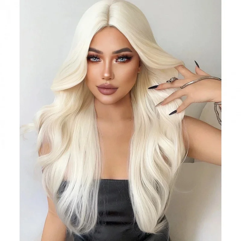 

100% Human Hair New Fashion Women's Platinum Blond Wavy Wigs 24 In