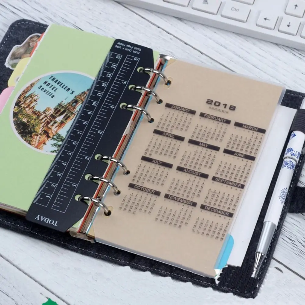

New PVC Loose-leaf Notebook Bookmark Multi-Function Black Separator Page Bookmark Ruler Transparent Soft 6-Hole Scale Ruler A6