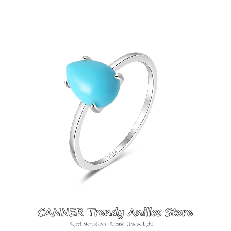 CANNER Vintage Pure 925 Sterling Silver Egg Shape Turquoise Luxury Rings For Women Mother's Day Gift Pure Silver Color Jewelry