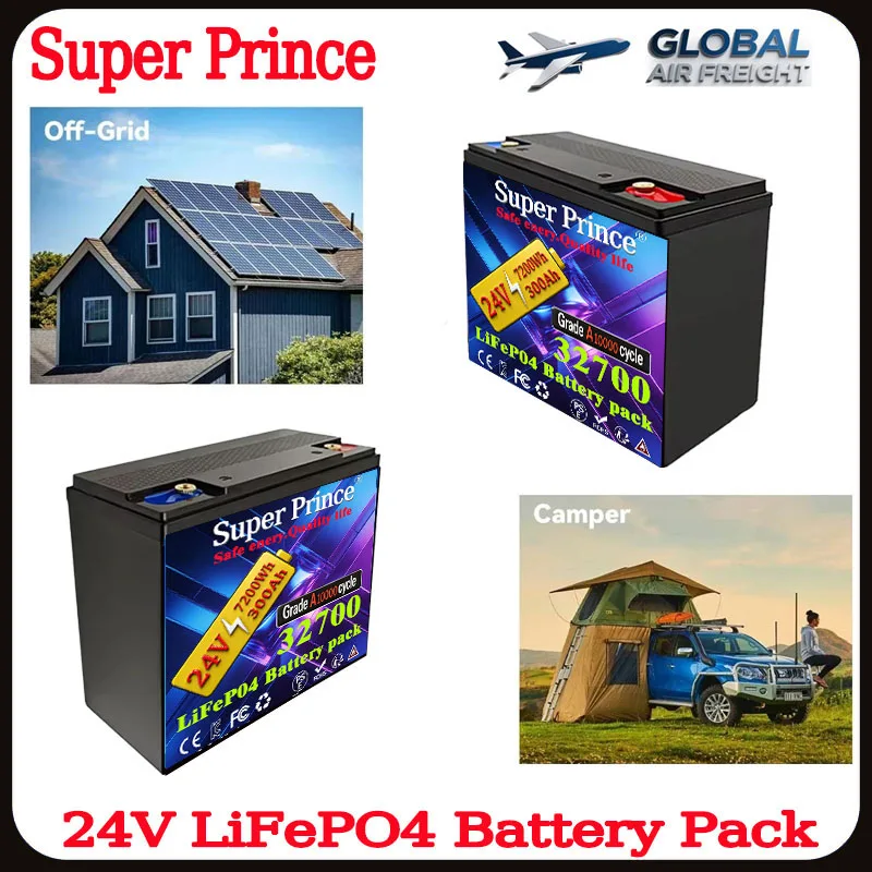

32700 LiFePO4 24V Battery with BMS 25000 Cycles 200A Lithium Battery for Motorhome Solar System Boat Household
