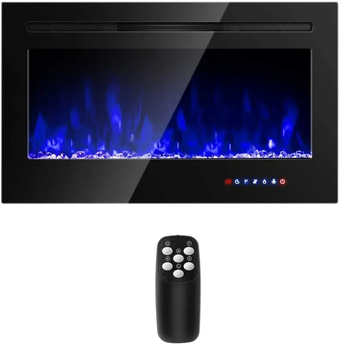 

COSTWAY 36-Inch Electric Fireplace, 750W/1500W Wall Recessed and Mounted Fireplace Insert with Remote Control, 9 Flame